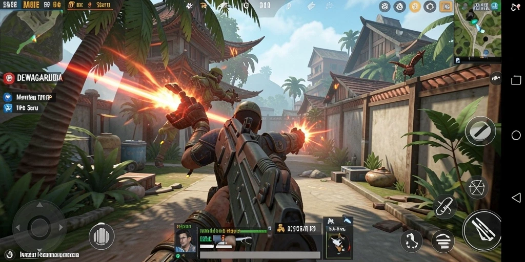 Tampilan gameplay DEWAGARUDA yang penuh aksi dan strategis.