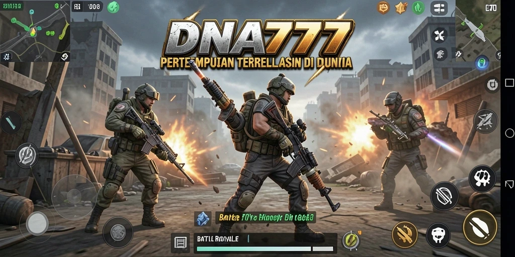 Tangkapan layar gameplay DNA777 dengan aksi Battle Royale yang mendebarkan.