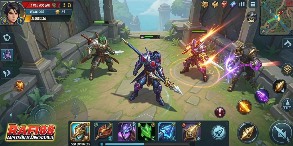 Tampilan gameplay menampilkan pertempuran epik dalam RAFI88.