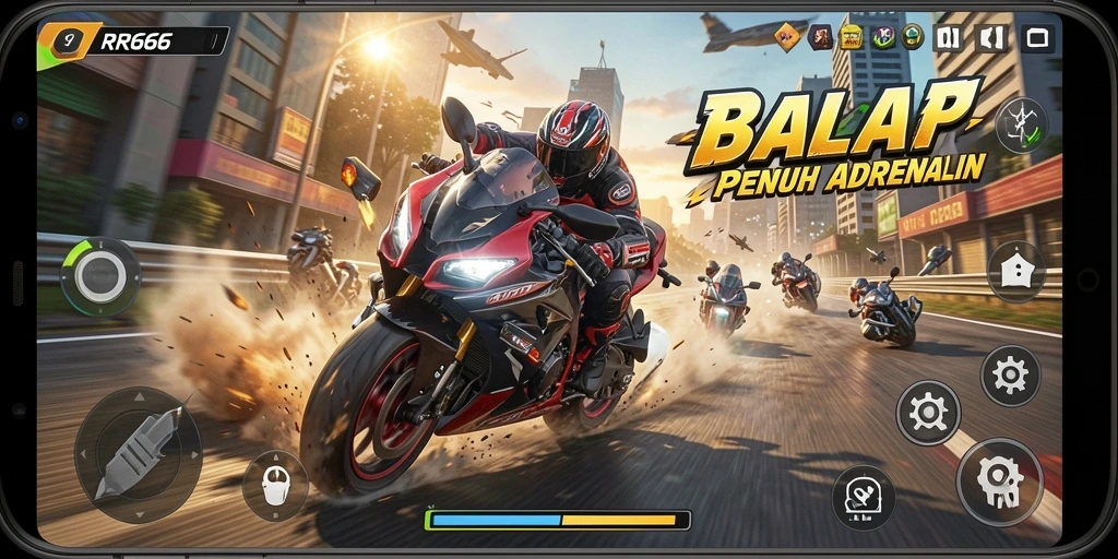 Tampilan mendebarkan dari gameplay balap motor di RR666.