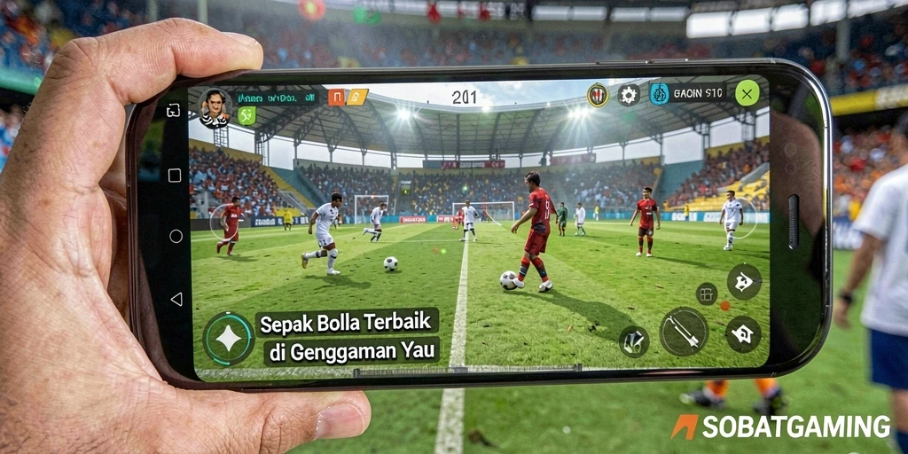 Tangkapan layar permainan SOBATGAMING yang menampilkan aksi sepak bola yang seru.