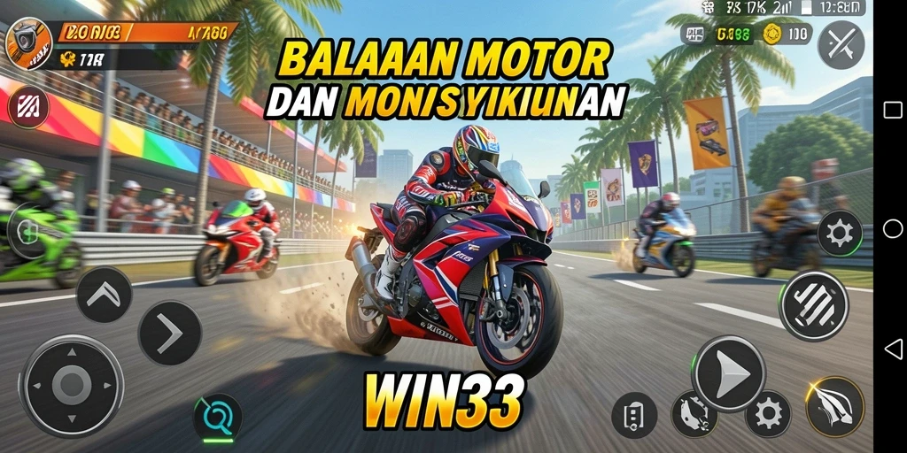 Screenshot utama gameplay balapan motor yang mendebarkan.
